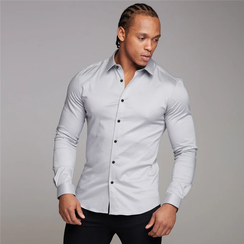 Youth Business White Shirt Men\'s Long Sleeve Slim Fit Non-iron Professional Formal Wear Solid Color Shirt