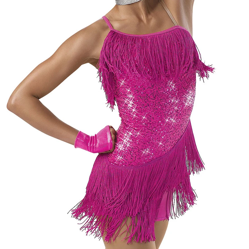 Latin Dance Dress Flowing with Rows of Fringes Tassels High-Low One Shoulder