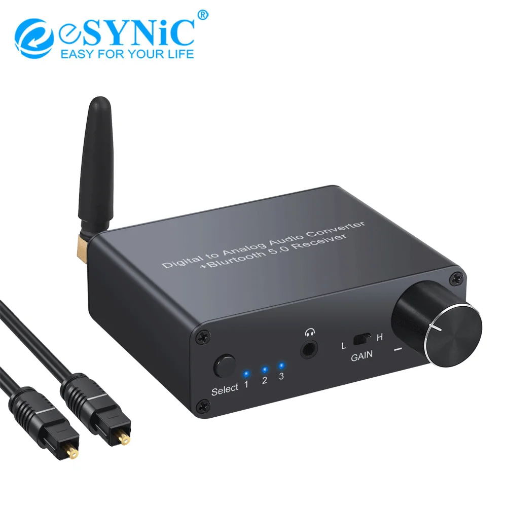 

eSYNiC 192kHz Bluetooth-compatible Digital To Analog Converter Coaxial Toslink Digital Audio To Analog L/R 3.5mm Jack Converter