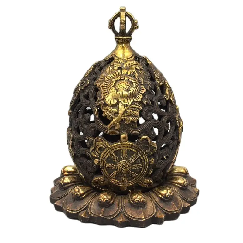 

Chinese Archaize Buddhism Hollow Out Gilt Small Lotus Seat Babao Lighthouse Candle Light /incense Burner Collection Ornaments