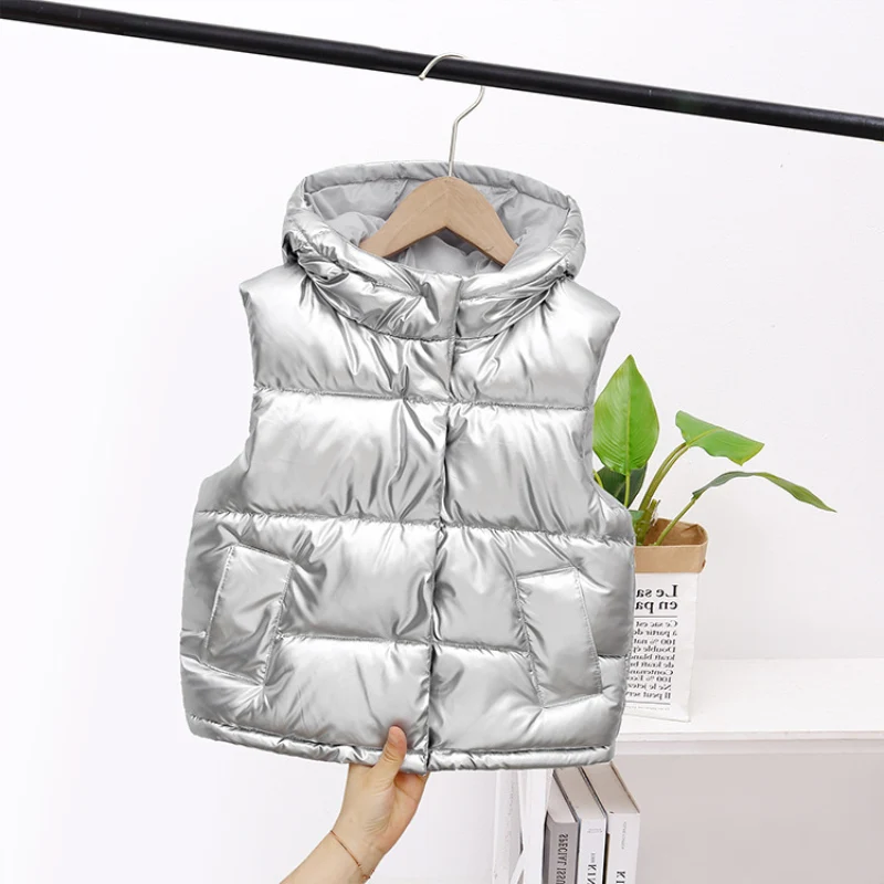 Chaleco de plumón para niños y niñas, chaqueta gruesa bonita y cálida para exteriores, cárdigan para invierno y otoño, 2023