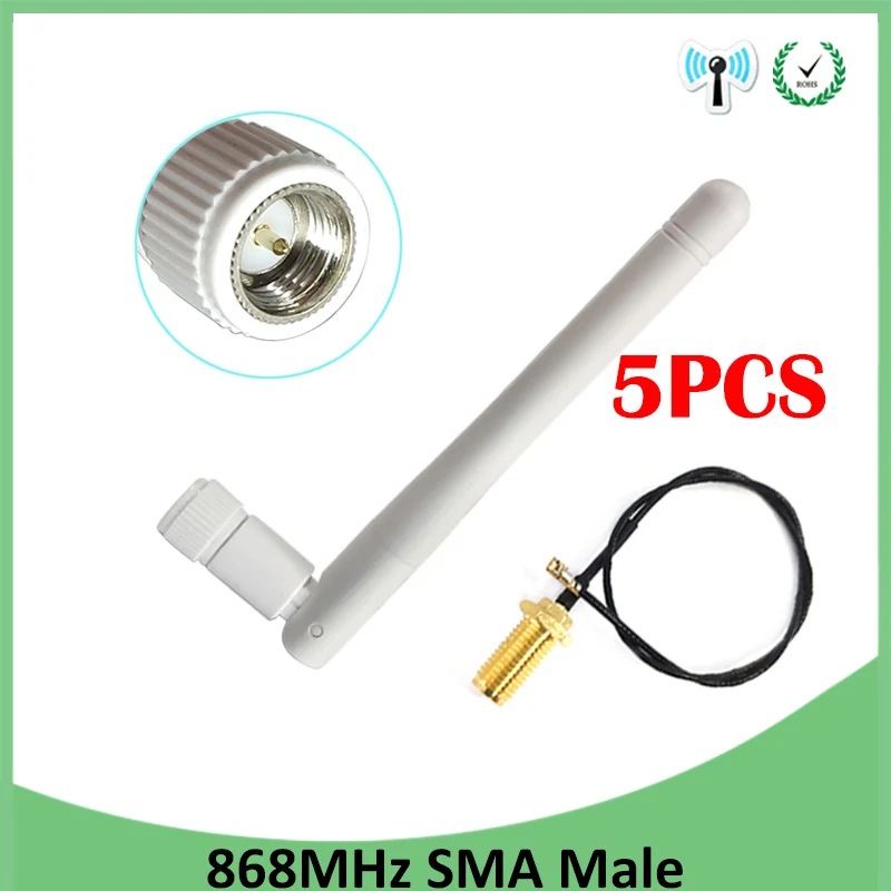 

5pcs 868MHz 915MHz LORA Antenna 3dbi SMA Male Connector GSM 915 MHz 868 antena antenne waterproof 10cm RP-SMA/u.FL Pigtail Cable