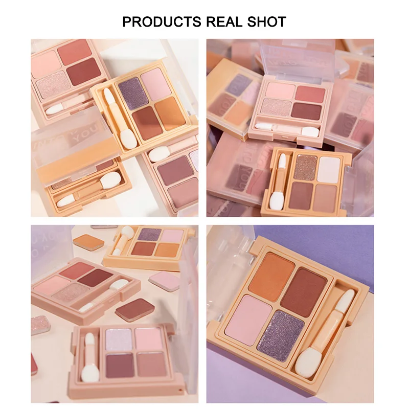 INTOYOU Four Colors Eyeshadow Makeup Palette Lasting Makeup Cosmetics With Double-ended Eyeshadow Stick Brush