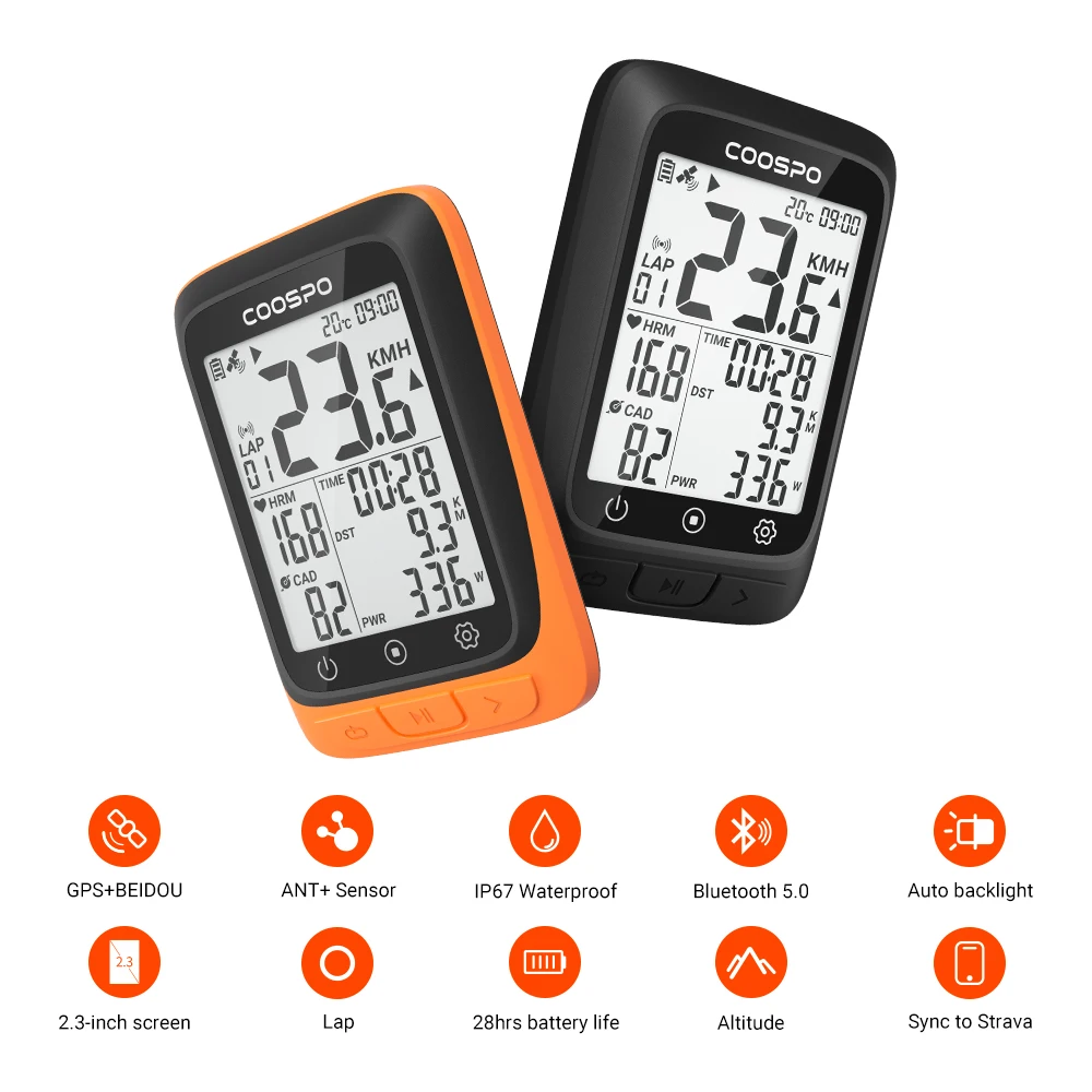 Bicycle Computer CooSpo BC107 IP67 2.3 INCH Ble5.0 Sync To Stra Ant+ Sensors Wireless Light Bicycle MTB Speedometer