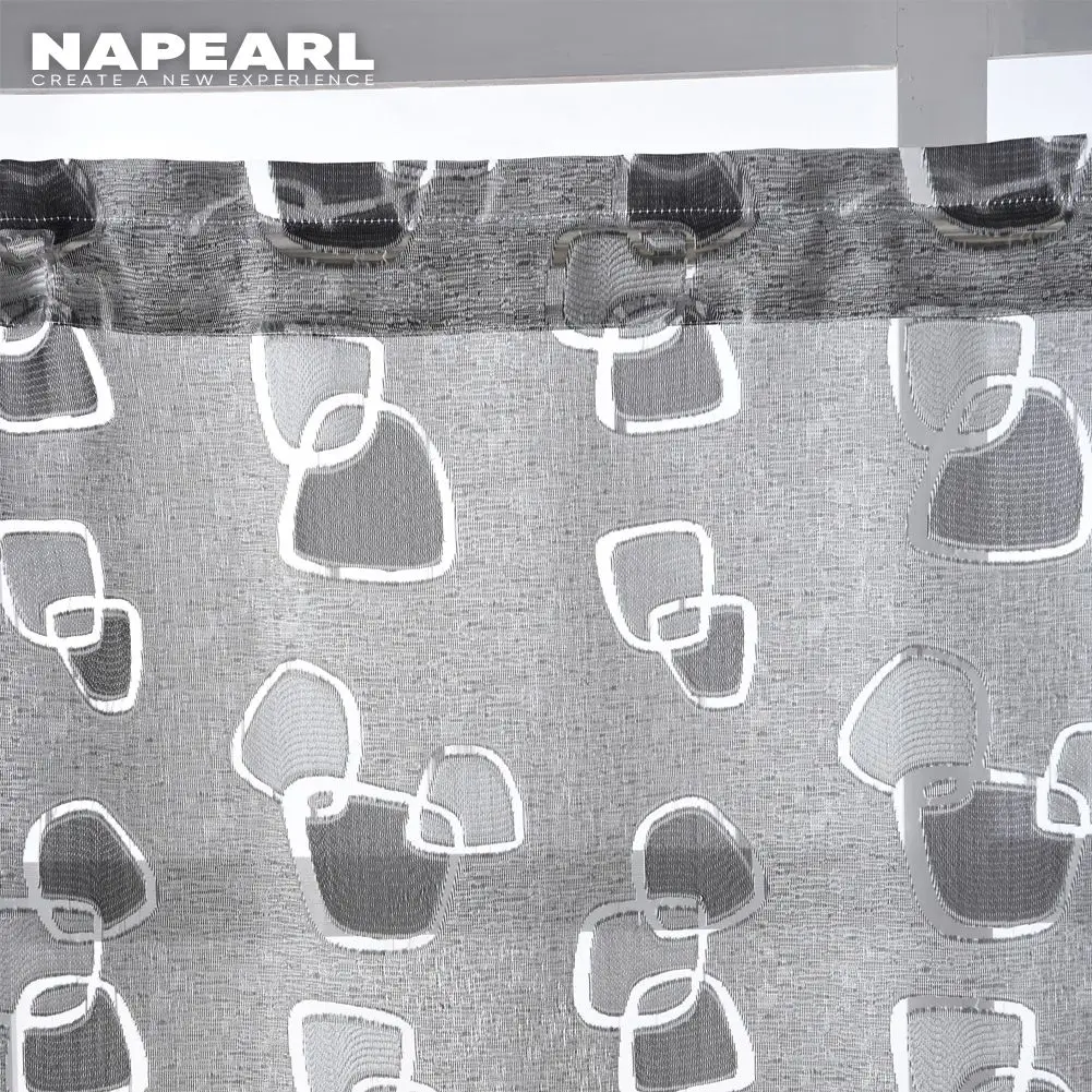 NAPEARL Short Kitchen Curtains Jacquard Window Treatments Modern Door Ready Made  Geometric Design Rod Pocket Cortinas Set