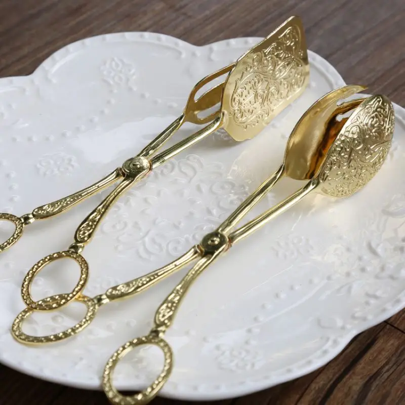 Gold-plated Silver Light Luxury Food Tongs Salad Fruit Cake Clip Macaron Dessert Clip Barbecue Tongs Food Tableware Meal Clip