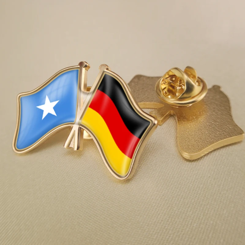 Somalia and Germany Crossed Double Friendship Flags Lapel Pins Brooch Badges