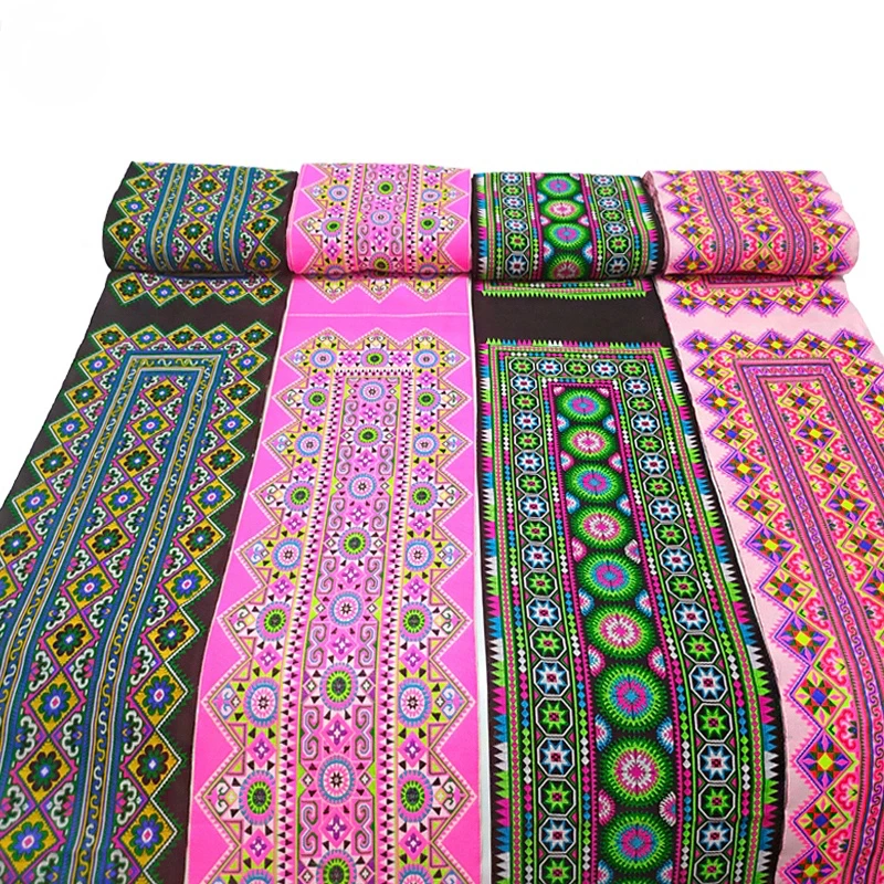 1piece Hmong Miao Geometry Embroidery Jacquard Webbing Ethnic Lace 70x20cm Ribbon Tribal Tibet Boho Dress Home Textile Decor Sew