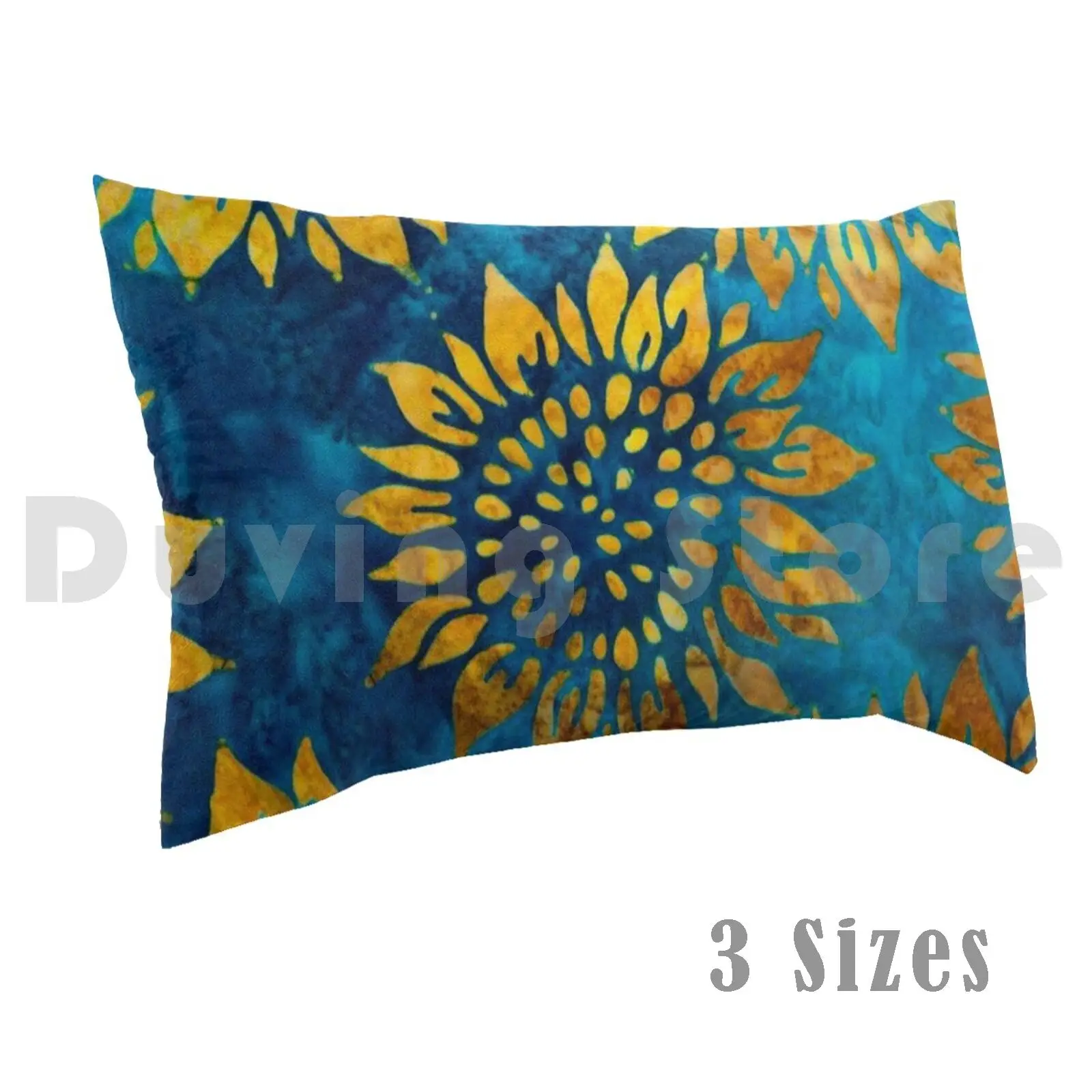 Pillow Case-Gold Sunflower Pattern On Blue Tie Dye Field 324 Cold Hygiene Flu Quarantine