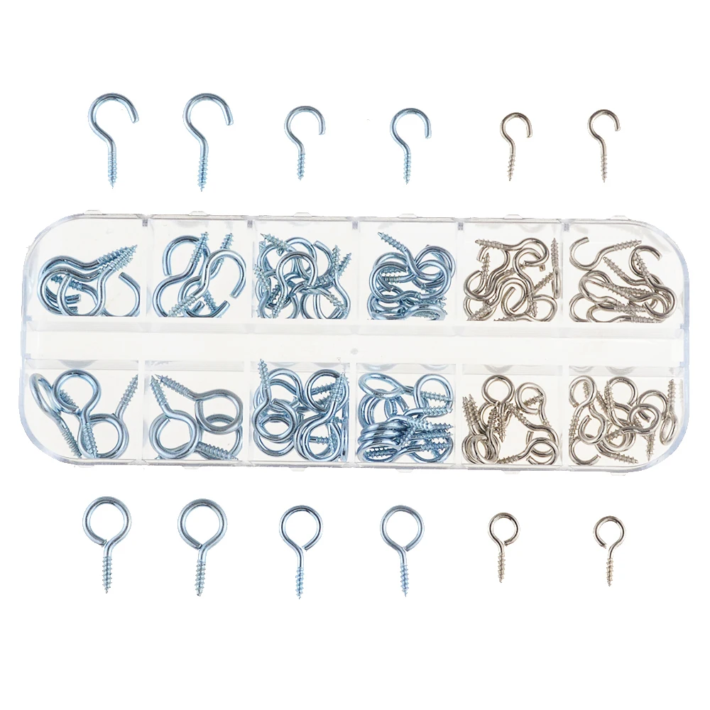 

100PCS/Box Assortment Kits DIY Small Tiny Iron Screw Eye Pin Eyelets Bail Peg Threaded Iron Clasps Hooks Wall Hanger Tool