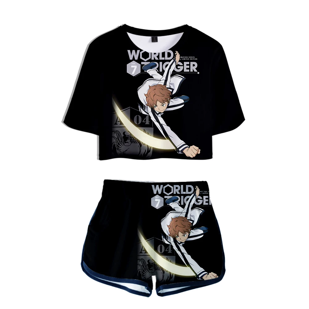 World Trigger Manga Cool 2021 New  3D  Fashion Two-piece Sets Print Women's Piece Summer Short Sleeve+pants Fashion Sexy Casual