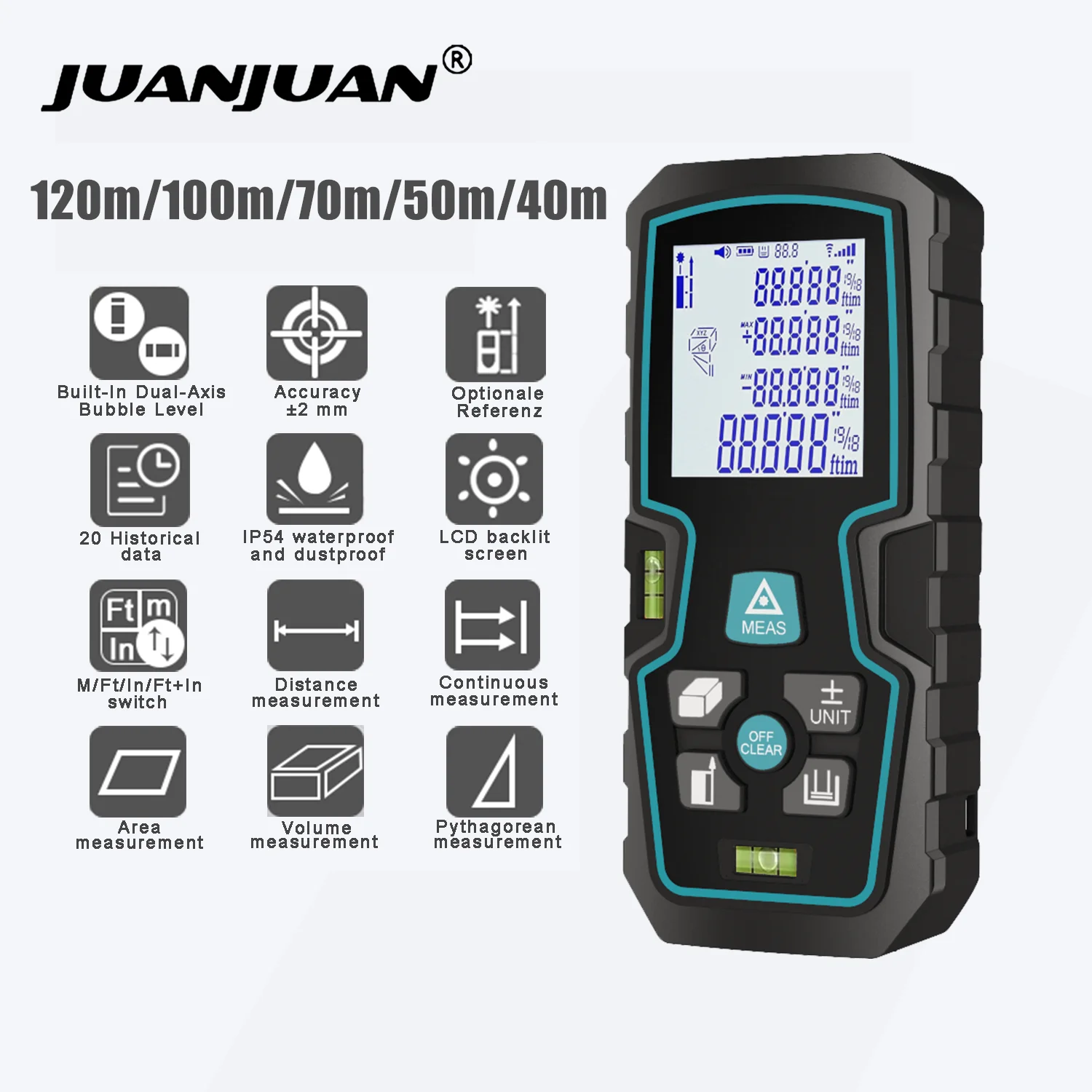 Laser Rangefinder 120M 100M 70M 50M Laser Finder IP54 Digital Laser Distance Meter Laser Meter Laser Measuring Tape 50% Off