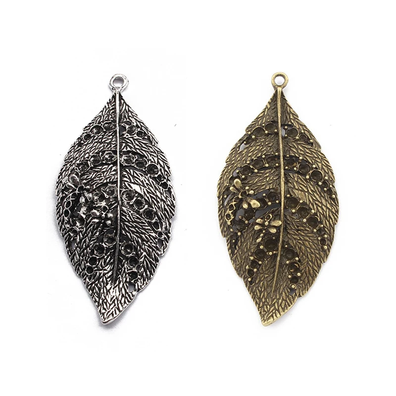 3PCS Tibetan Silver/Bronze Carving Honeybee Leaf Leaves Charm Pendant for Necklace Jewelry Findings Making 69x32mm
