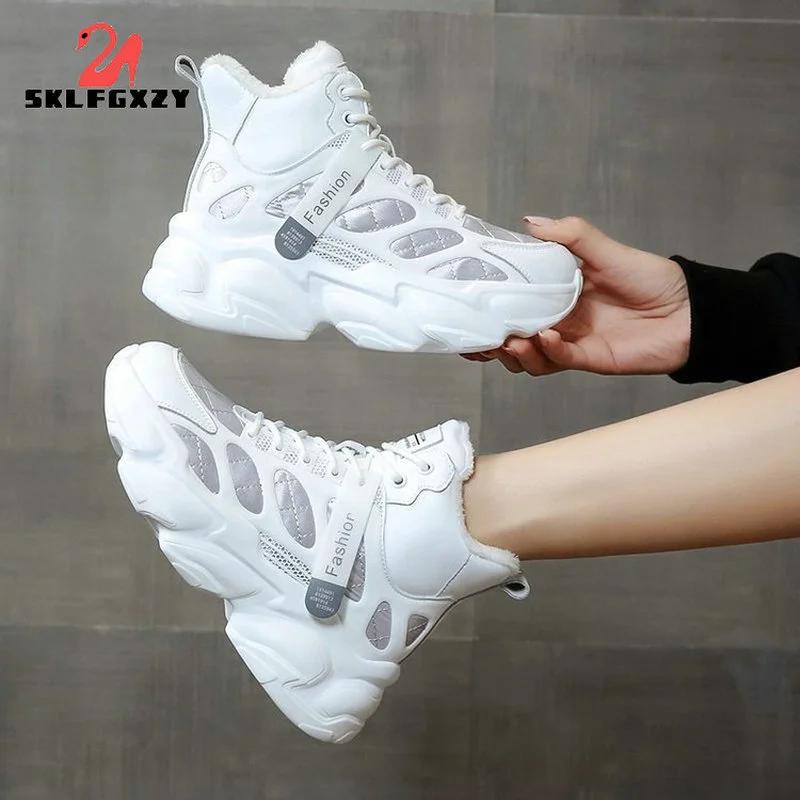 

SKLFGXZY New Winter Women Movement Snow Boots Genuine Leather Non-slip Running Shoes Woman Flat Leisure Fur Warm Soft Female