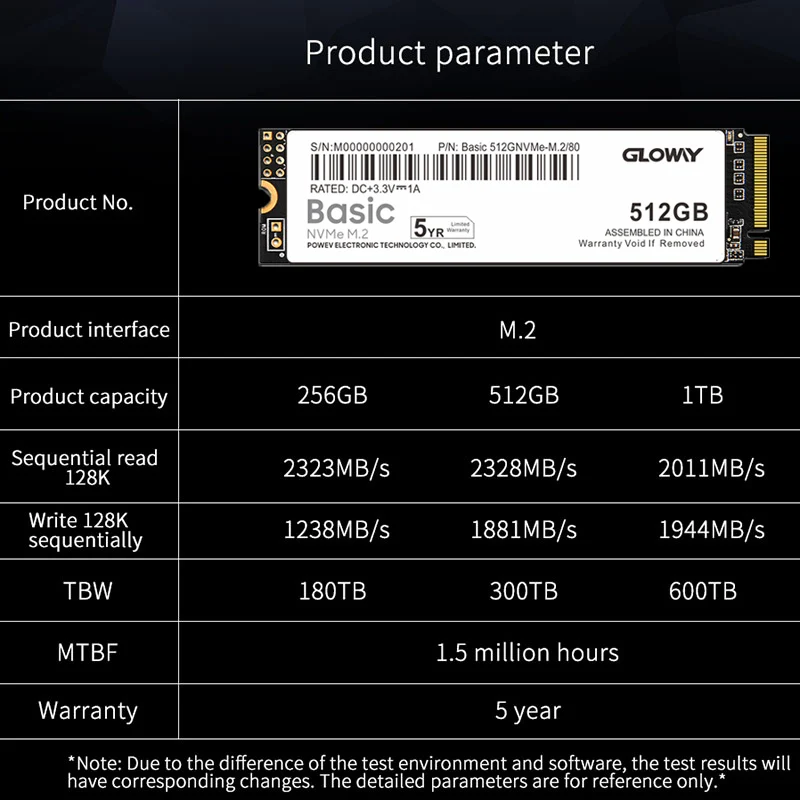 Imagem -04 - Gloway-unidade de Estado Sólido Interna para Laptop Disco Rígido Série Básica Nvme Ssd m2 M.2 2280 1tb 512gb 256gb 128gb Pcie