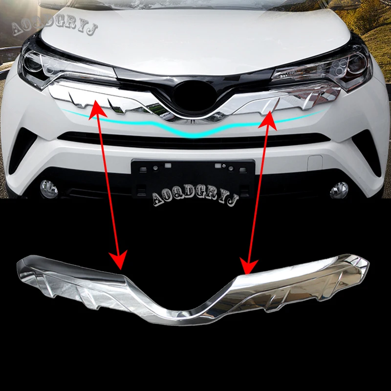 

For Toyota CHR C-HR 2018-2019 Carbon Fiber Look & ABS Chrome Front Grille Grill Bumper Trim Cover Car Styling Accessories