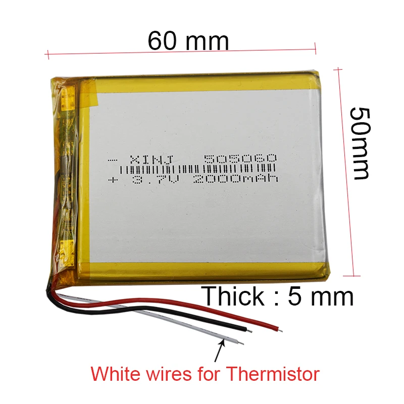 3.7V 2000mAh 7.4Wh 505060 Rechargeable Polymer Li Lithium Lipo Battery 3 Wire Thermistor For Phone PDA MID TV Box GPS Tablet PC