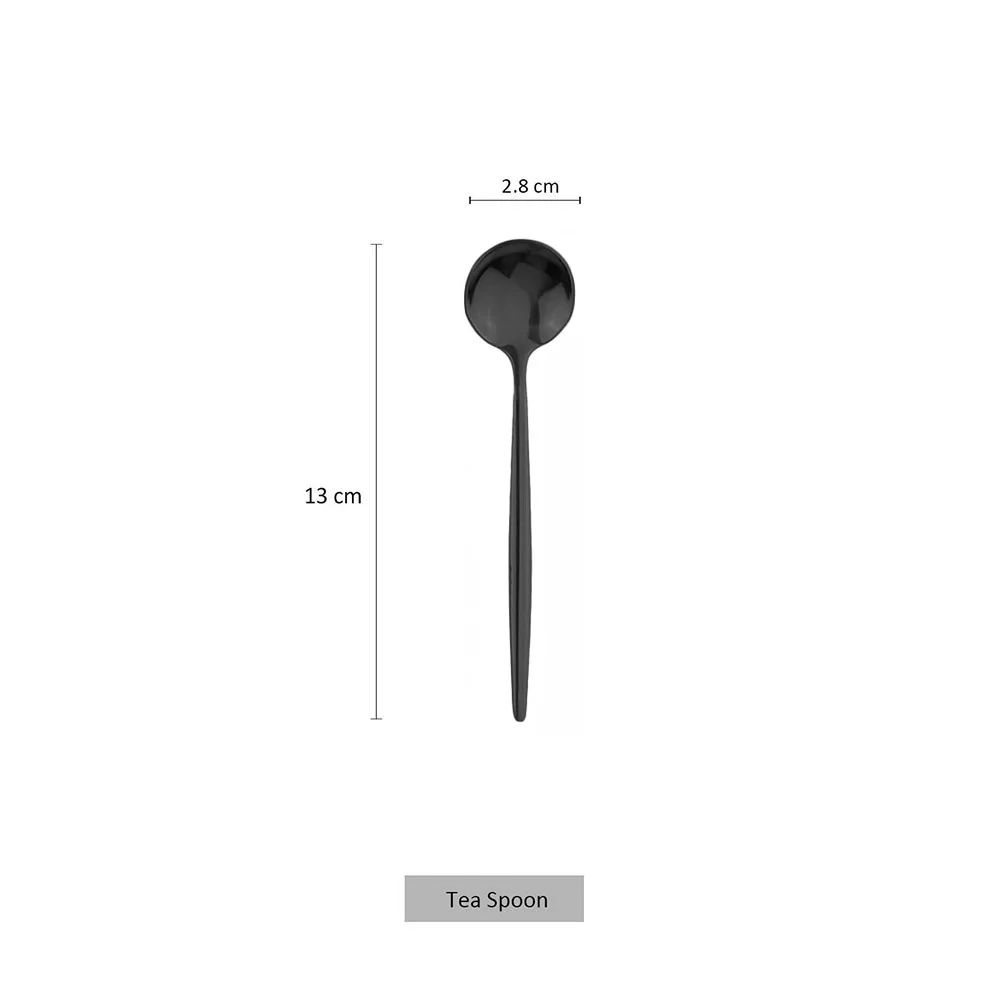 6Pcs Tea Spoo Black Polished Stirring Coffee Spoon Dessert Ice Cream Spoons Stainless Steel Flatware Kitchen Accessories