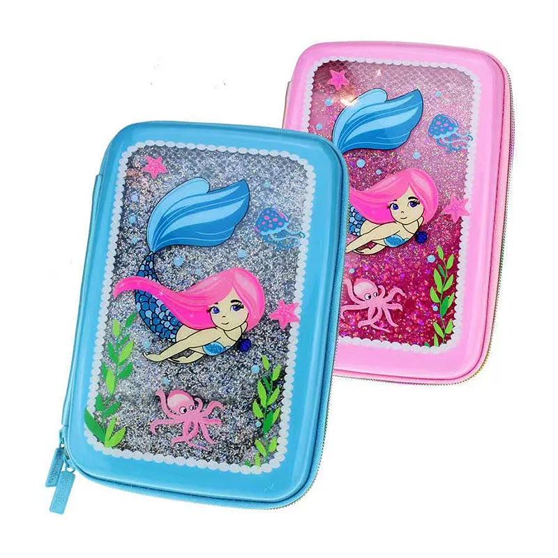 3D Cartoon Mermaid Quicksand Children Pencil Case EVA Drift Sand Kids Student Pen Stationery Box Cosmetic Storage Bag Organizer