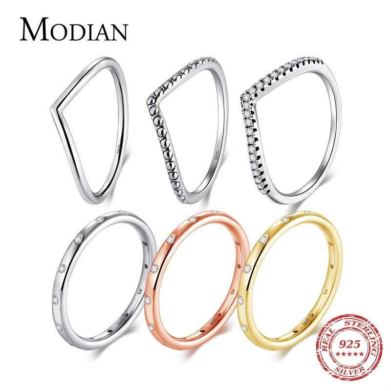 Modian Silver Gold Rose Shining Rings for Women Fashion 100% 925 Sterling Silver Stackable Finger Ring Wedding Statement Jewelry