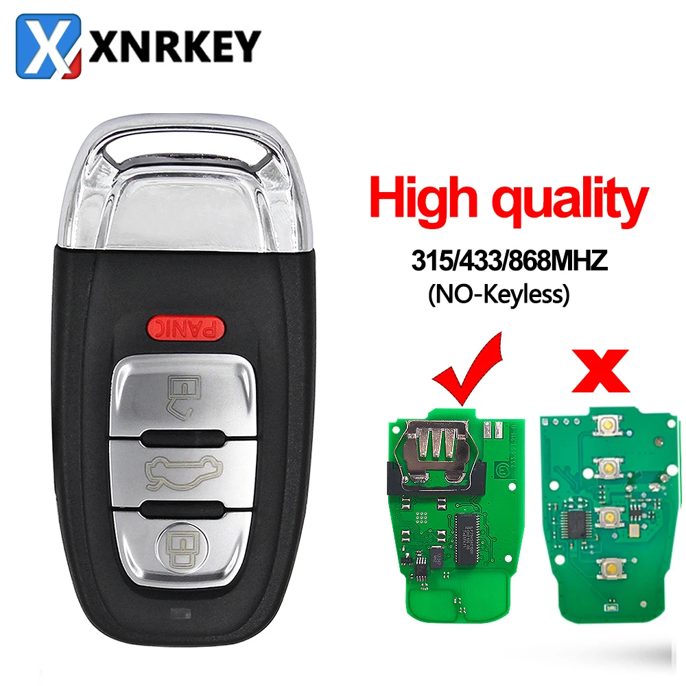 

XNRKEY 4 Button Car Remote Key PCF7945 Chip 315/433/868Mhz for Audi Q5 A4 A5 A6 A7 A8 RS4 RS5 S4 S5 Car Key No-Keyless with Logo