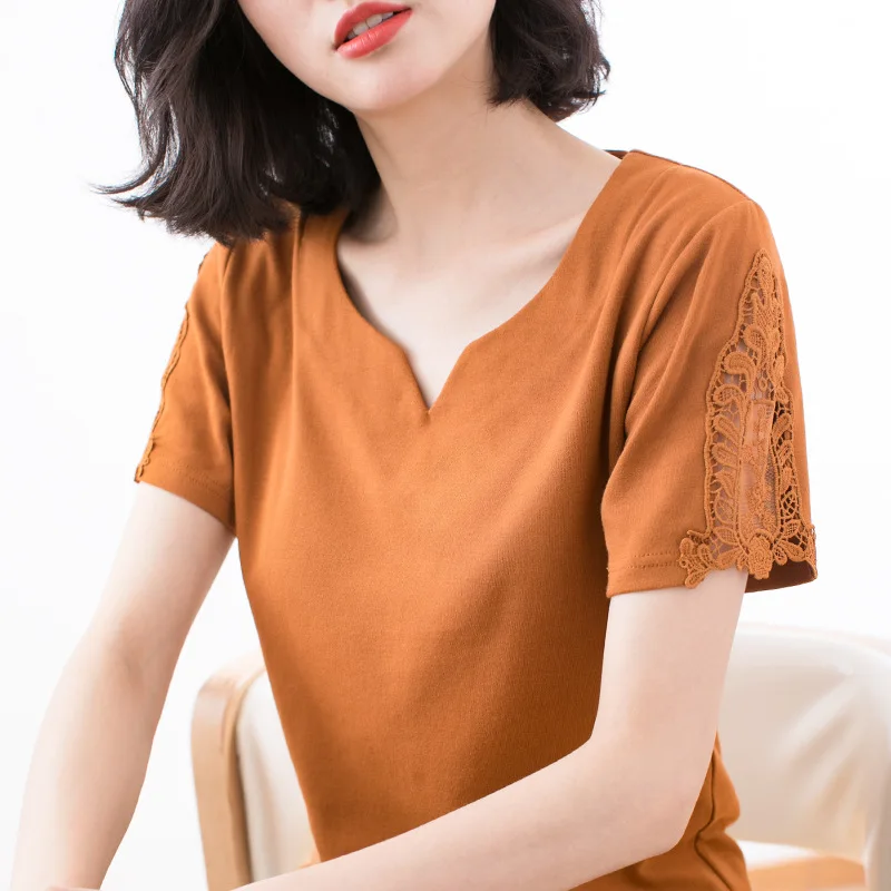 V-Neck Embroidery Hollow Out Summer Tops 2022 Loose T Shirt Women T-Shirt Cotton Tshirt Female Woman Clothes Tee Shirt Femme