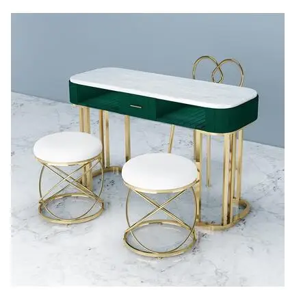 

Net red marble manicure table and chair set single double gold iron double deck manicure table simple and light luxury