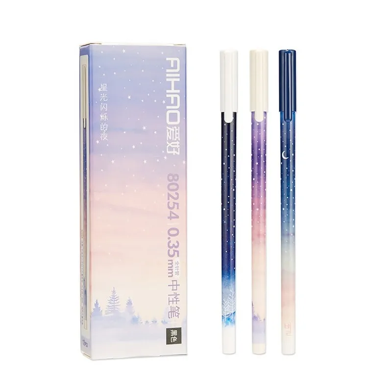 3Pcs Fantastic Galaxy Star Sky Long Handle Gel Pen Writing Signing Pen School Office Supply Student Stationery Kawaii Pen