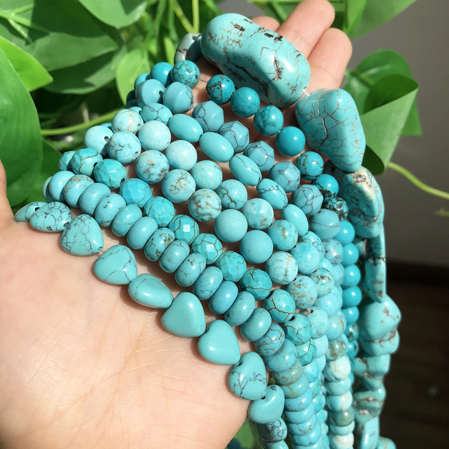 Natural Stones Heart Oval Shape Green Turquoises Flat Round Rondelle Beads for Jewelry DIY Making Bracelet Earrings Accessories