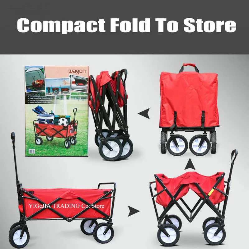 Widen Wheel Portable Trolley, Sturdy Steel Frame Garden/Beach Wagon, Folding Camping Shopping Cart