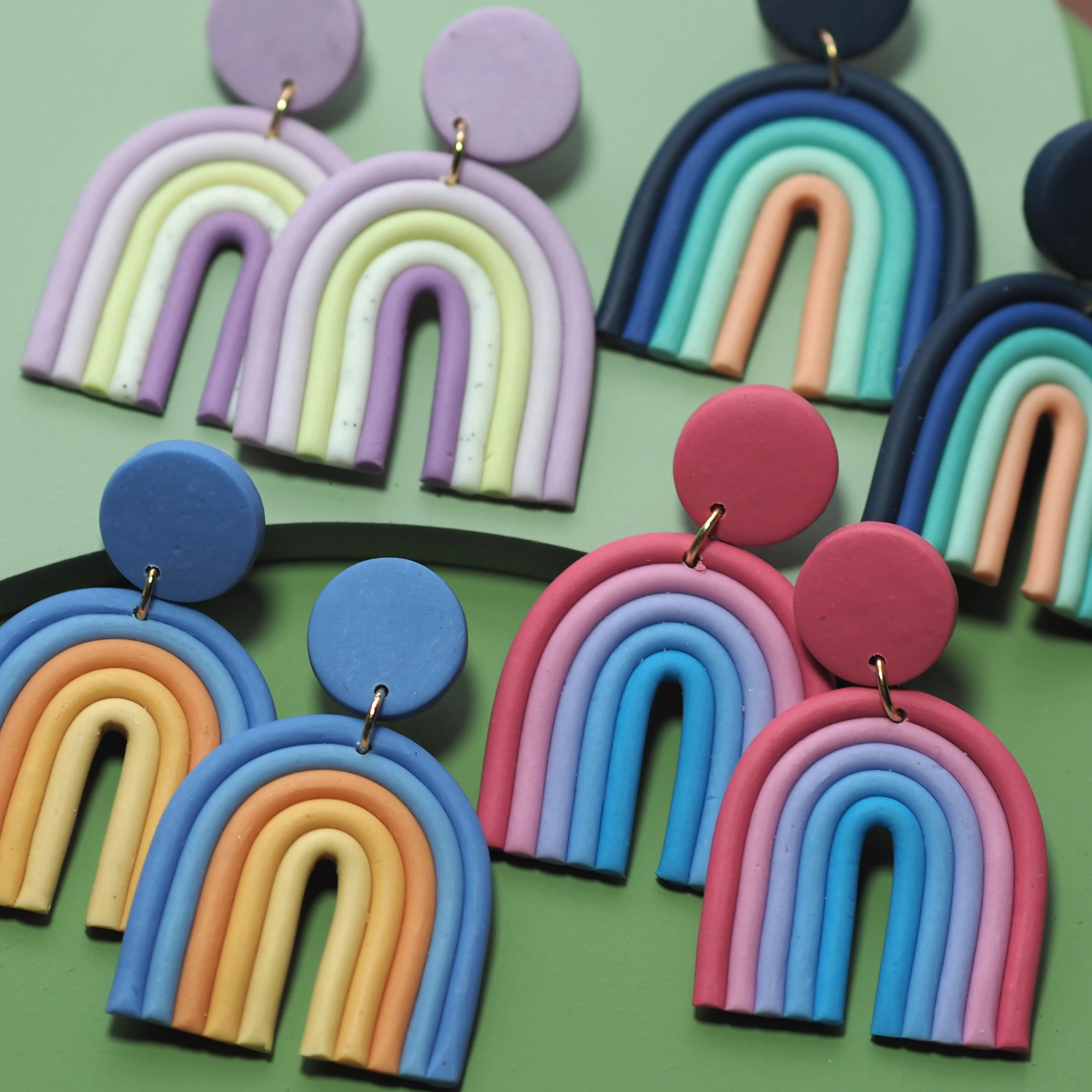 Rainbow Multi Mixed Colors Arch Fashion Jewelry Unique Dangle Big Size Polymer Clay Earrings Sets Gift For Women Trendy Jewelry