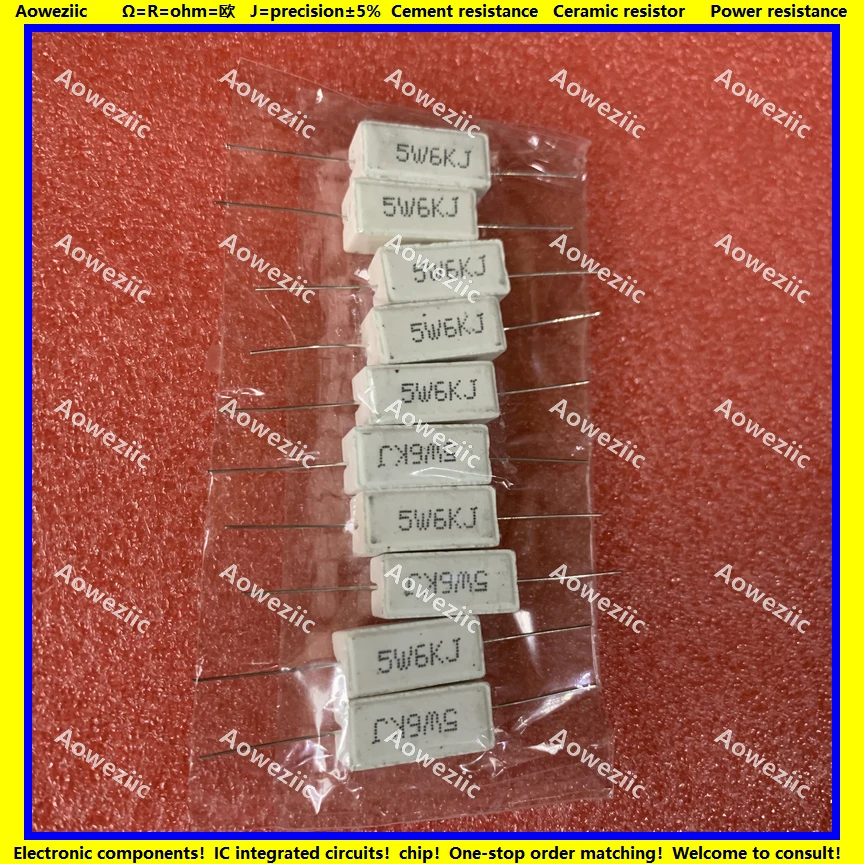 10Pcs 5W6KJ RX27 Horizontal cement resistance 5W 6K ohm 6K R 6K RJ 6000R 6000RJ Ceramic Resistance precision 5% Power resistance