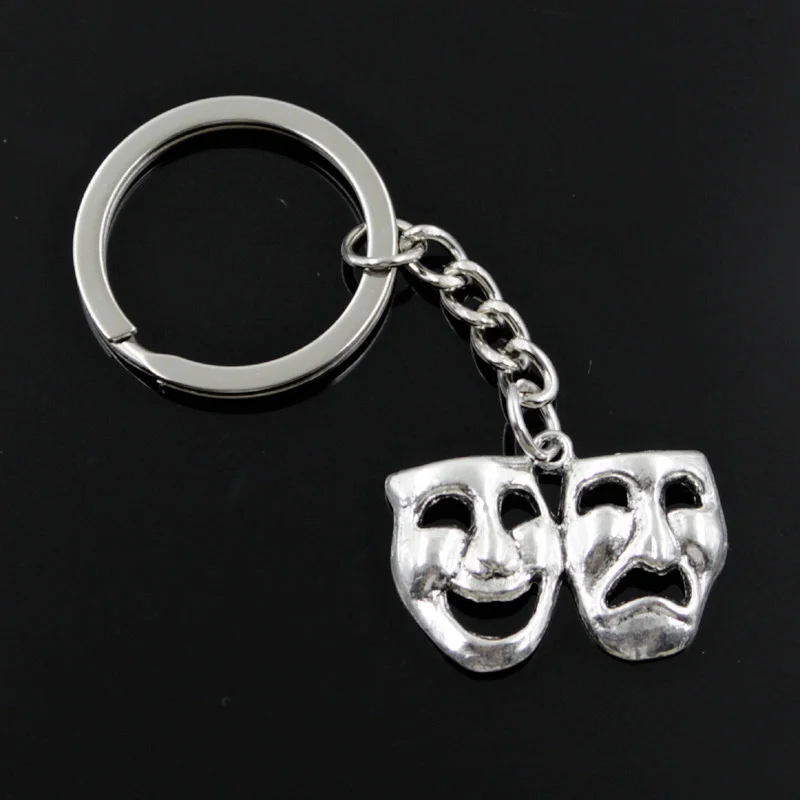 

New Fashion Men 30mm Keychain DIY Metal Holder Chain Vintage Comedy Tragedy Masks 31x23mm Silver Color Pendant Gift