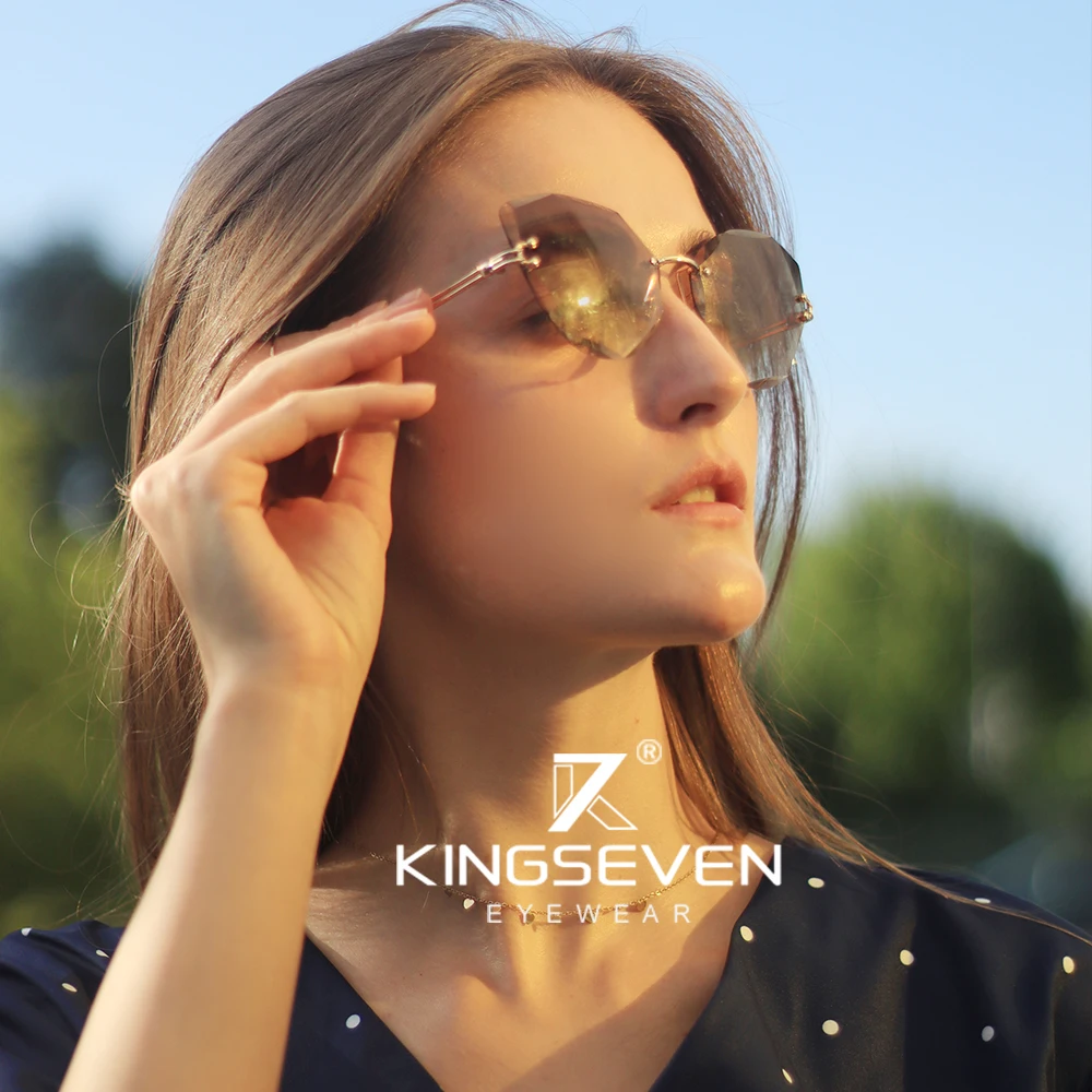 KINGSEVEN-gafas de sol sin montura para mujer, lentes de sol con montura de aleación, estilo clásico, marca de diseñador