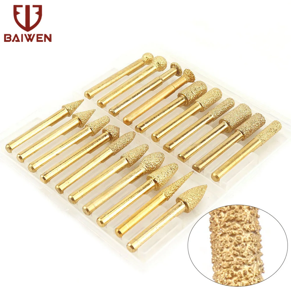 Kepala Roda Gerinda Berlian Vakum Brazing Berlian Lurus Ukiran Bit Dremel Batu Giok Alat Poles Ukiran 61x10mm