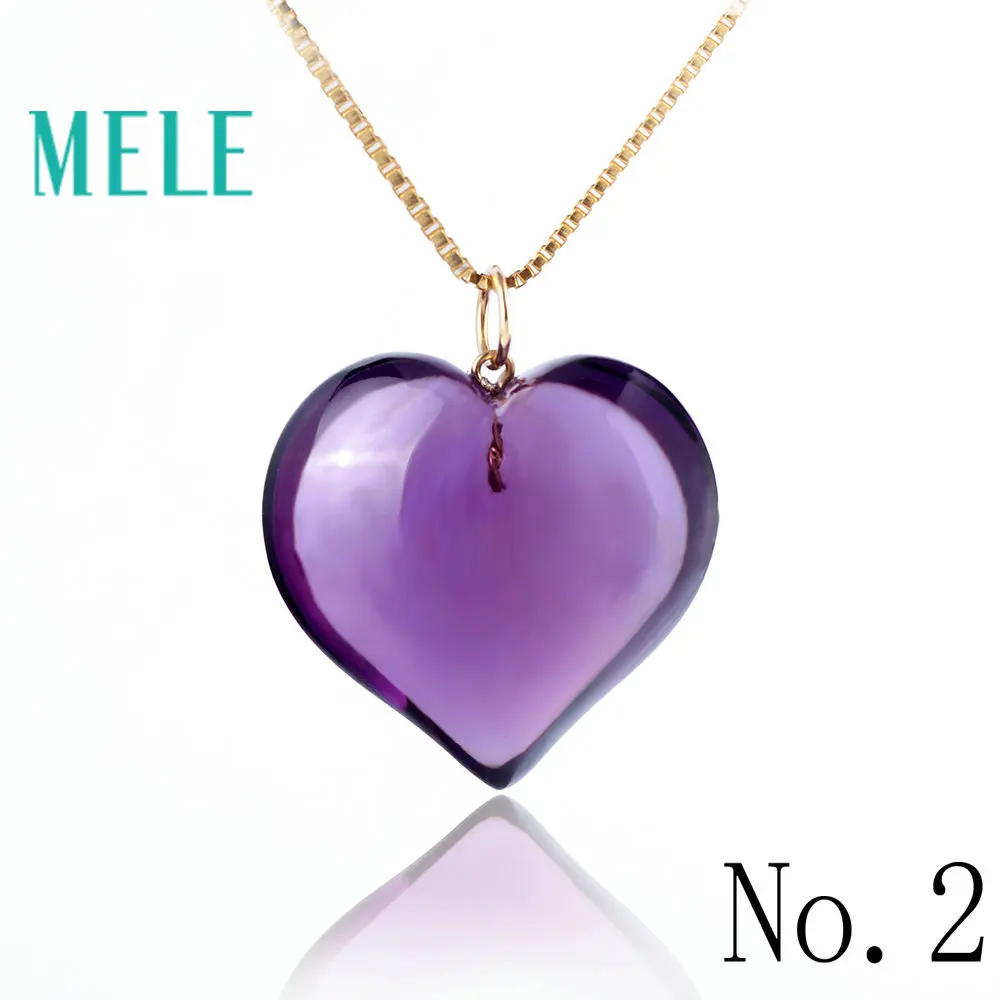 Natural amethyst real 18K gold heart cut pendant for women and man,fashion and simple fine gemstone jewelry with high quality