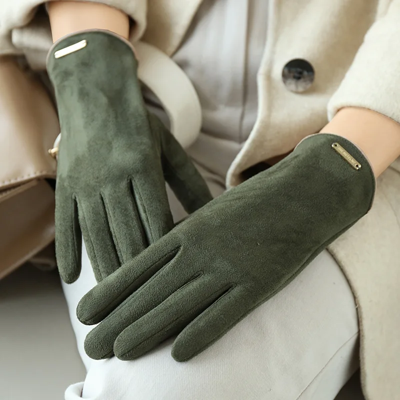 New Autumn And Winter Women Suede Keep Warm Thin Fleece Not Bloated Leaking Fingers Clamshell Cycling Fashion Elegant Gloves