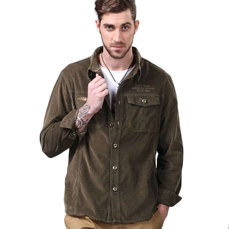 Autumn New Style Cotton Corduroy Men's Cargo Shirt Long-sleeved Outdoor Casual Shirts Men's Slim Plus Size Jacket Tops