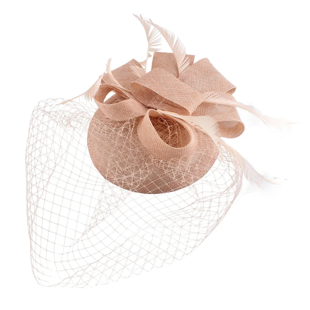 Frauen Fascinator Hut Nachahmung Sinamay Feder Tee Party Pillbox Blume Derby Milli nery Kirche Cocktail Kopf bedeckung neues Design – Detail 24