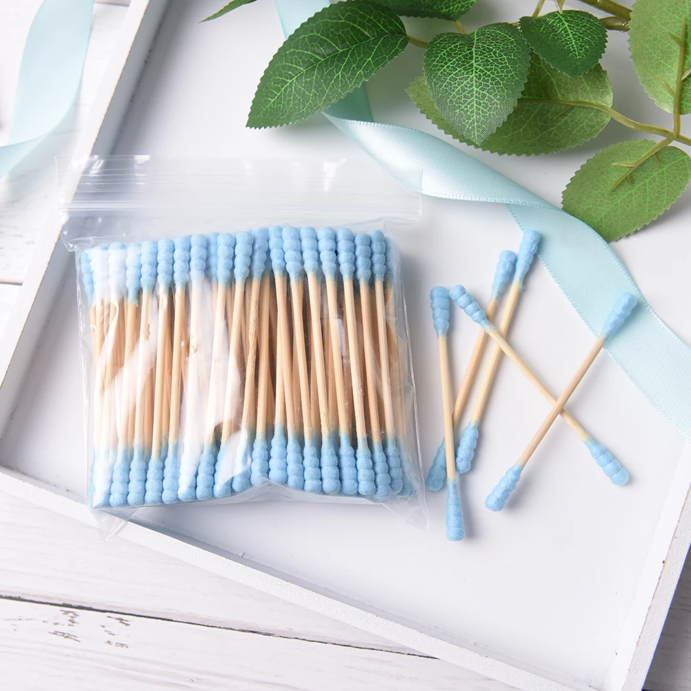 100PCS Double Head Ended Clean Cotton Buds Cosmetic Cotton Swab Stick Ear Clean Tools For Children Adult Pink Green