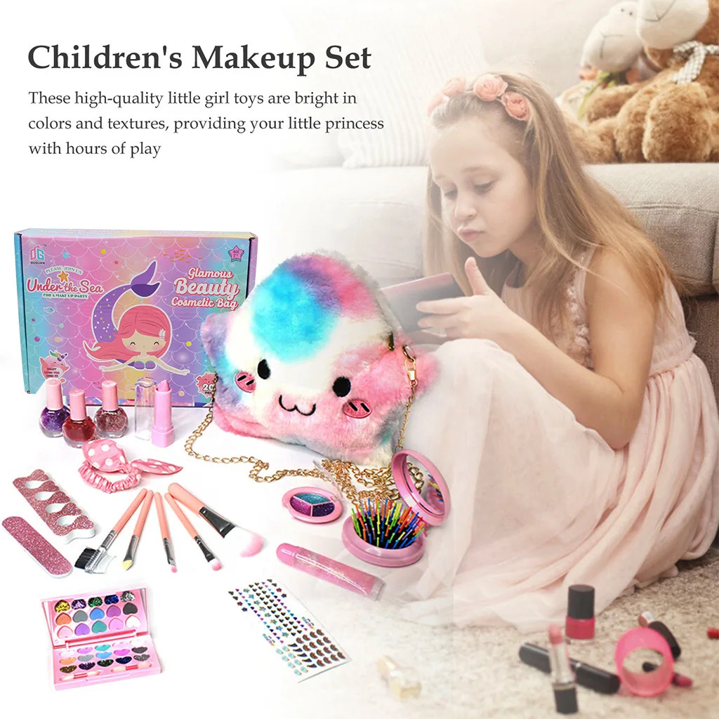 Children's Play House Toy Washable Toys Simulation Cosmetics Pink Makeup Set Gift  for 3 4 5 6 7 8 Years Old Girls