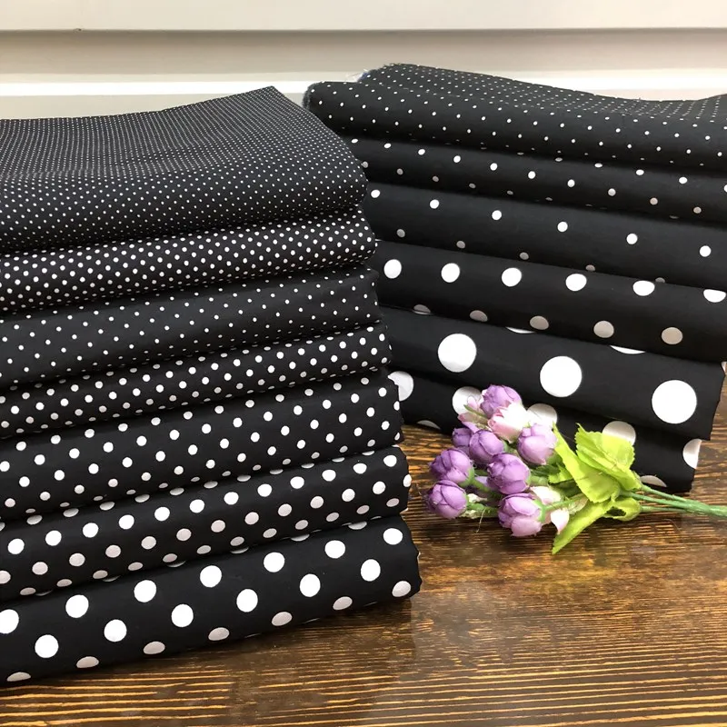 

Middle And Large Black Background White Polka Dot Pure Cotton Cloth Cotton Dotted Fabric Shirt Dress Handmade DIY Cloth