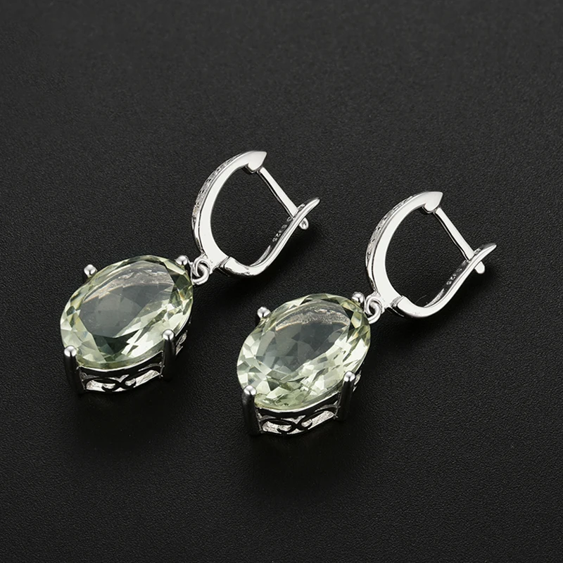 Bolai Ovale 14*10Mm Natuurlijke Groene Amethist Bengelen Oorbellen Authentieke 925 Sterling Zilveren Edelsteen Sieraden Voor Vrouwen Huwelijksgeschenk