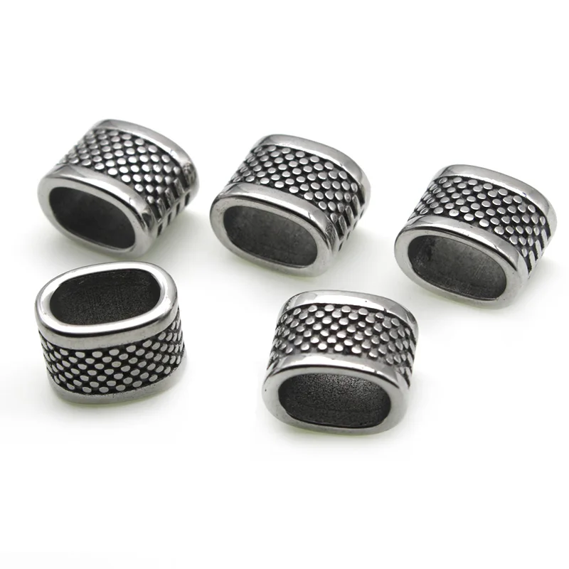 Stainless Steel Carving Tube Beads Big Large Hole 6x10mm Slider Charm DIY Men Leather Cord Bracelet Making Jewelry Accessories