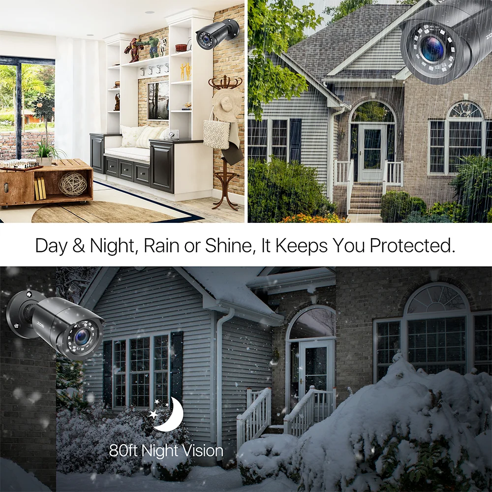 ZOSI 1080P CCTV Security Camera, 80ft Night Vision, 3.6mm Lens 24 IR LEDs, Outdoor Whetherproof Surveillance Camera