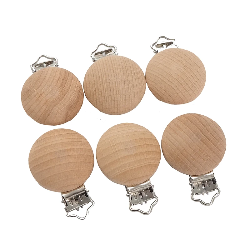 Chenkai 50PCS 30MM Baby Round Clip Natural Wood Pacifier Clip Wooden Wooden Holder For Infant Diy Soother Clasps Accessories