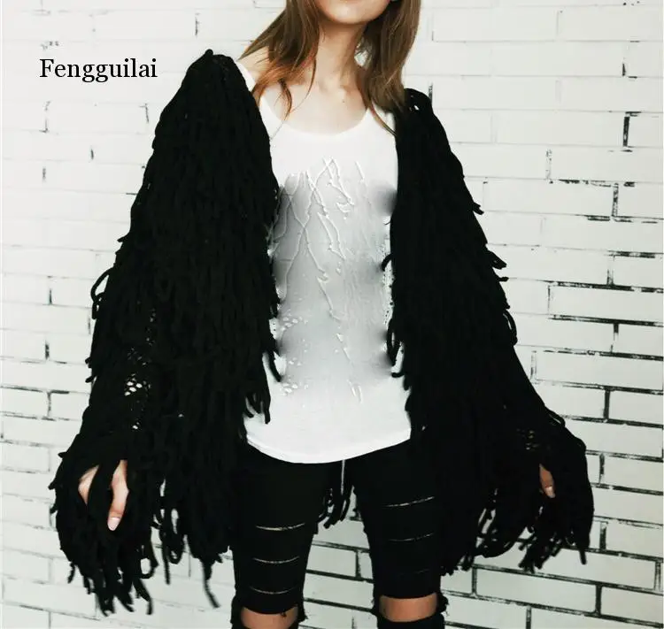 

Fengguilai Warm knitting shaggy white cardigan Women sweater soft black female jacket coat Autumn winter hairy faux fur coat