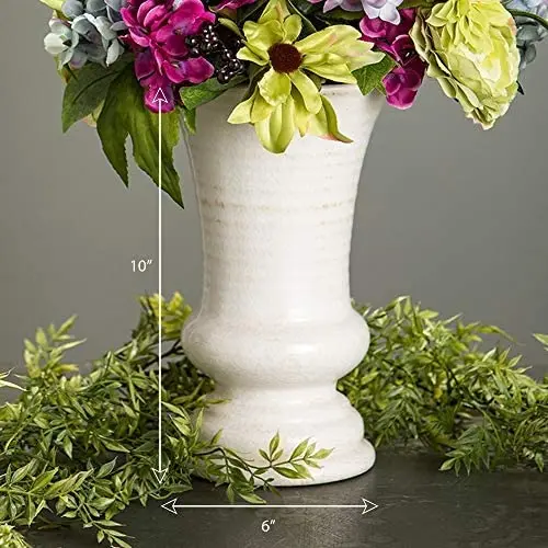 Ceramic Vase, 6 x 10 Inches, Distressed White For Home Desktop Planter Decor Weddings Events Arrangements Bookshelf