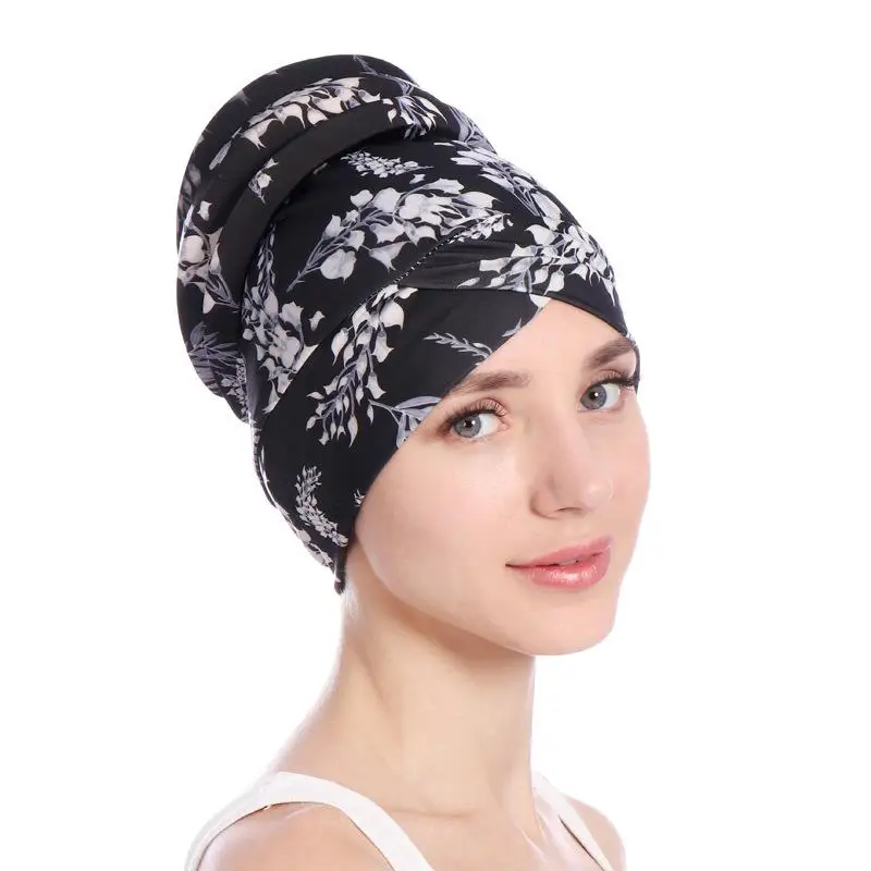 Indian Turban Women Flower Printed Hair Loss Cover Cancer Chemo Cap Muslim Hat Headscarf Beanie Bonnet Headwear Islamic Fashion