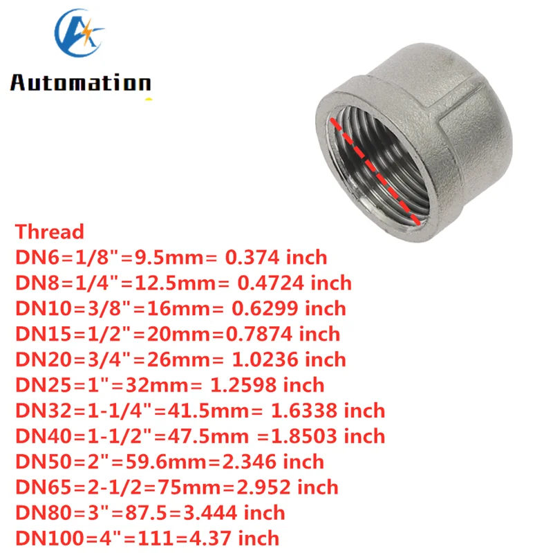 304 nerez ocel vnitřní hedvábí trubice čepice  dýmka kolíček armatury 1/8